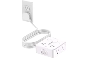 FIVRAE 10Ft Extension Cord with Multiple Outlets, 8 Outlets and 4 USB Ports | 10 Feet Flat Plug Long Cord Surge Protector Power Strip for Home Office, College Dorm Room Essentials, ETL Listed, White