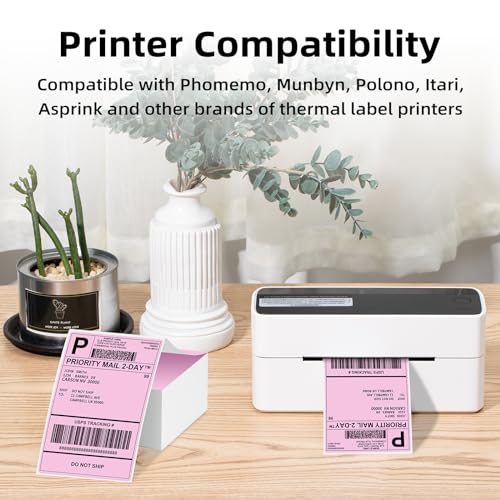 Phomemo 4 x 6 Inches 500 Pink Shipping Labels Compatible with Munbyn Printers Phomemo Thermal BPA Free Self-Adhesive 100 x 150 mm