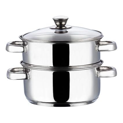 Vinod Stainless Steel 2 Tier Steamer with Glass Lid- 18cm (Induction Friendly)