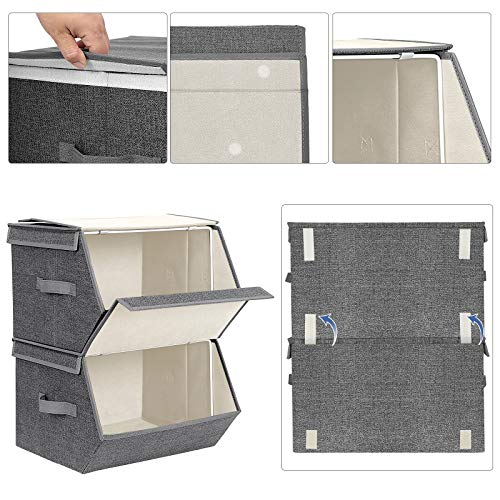 SONGMICS Stackable Storage Bins, Set of 2 Fabric Storage Boxes with