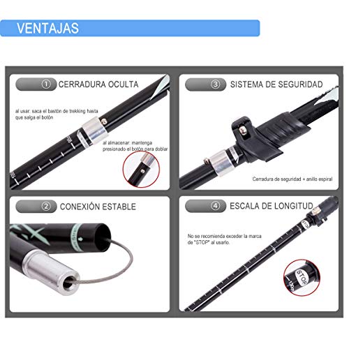 DQST Baston Trekking Plegables 130cm, Baston de Senderismo para Caminar ultraligeros, Aleación de Aluminio de Alta Resistencia (Negro)