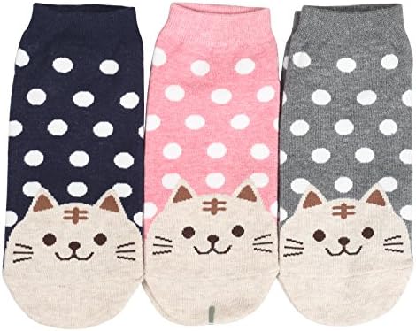 Customonaco Women's Cool Animal Fun Crazy Socks (Dot Cat 3 Pairs)