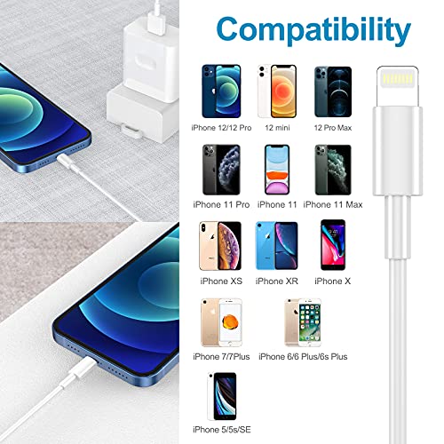 [Apple MFi Certified] iPhone Charger 6FT 4Pack Lightning Cable, 6Foot Long iPhone USB Cables 2.4A Fast Charging Cord Compatible for iPhone 12 Mini 12 Pro Max 11 Pro MAX XS Xr X 6 AirPods-2M(White)
