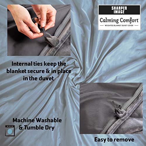 Calming Comfort by Sharper Image Weighted Blanket Duvet Cover | Large- Grey, Fits 15, 20, 25 lb Blanket 50" x 75"