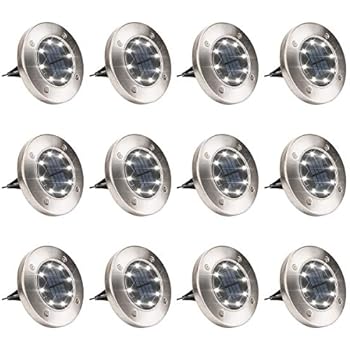 GIGALUMI 12 Pack Solar Ground Lights, 8 LED Solar Powered Disk Lights Outdoor Waterproof Garden Landscape Lighting for Yard Deck Lawn Patio Pathway Walkway (White)