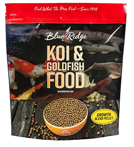 Blue Ridge Fish Food Pellets [5lb] Koi and Goldfish Growth Formula Blend, Mini and Large Floating Pellet, Balanced Diet (Maximum Vibrance Best Price)