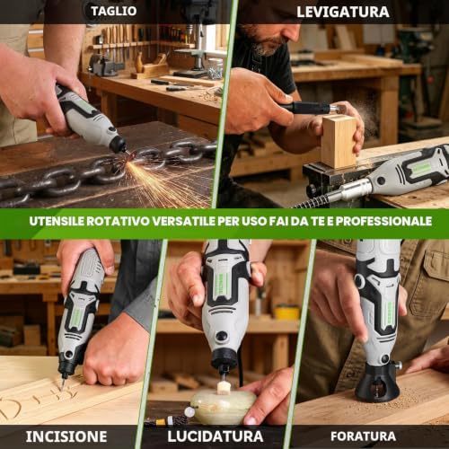 DESOON Multifunction Tool 170W 145 Accessories 6 Speed 10000-38000RPM Mini Electric Rotary Drill, 3.2mm Chuck, Flexible Shaft for Engraving, Drilling, Cutting, Grinding