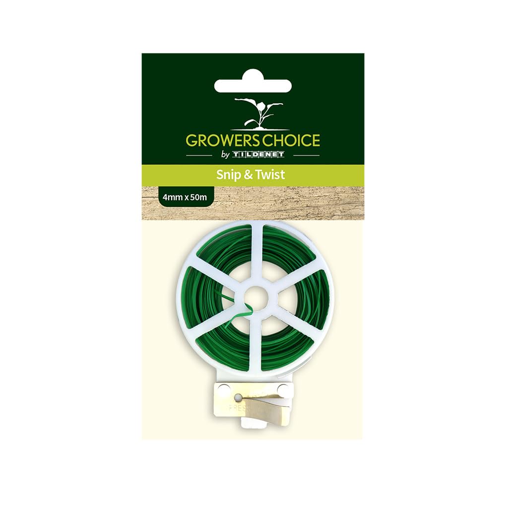 Tildenet 50m Snip and Twist Plastic Covered Wire Ties, Green
