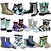 TeeHee Little Boys and Toddler Cotton Crew Socks 12 Pair Pack Gift Box (3-5 Years, Bold Lined Sport & Camo)