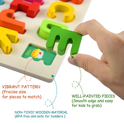 Supkiir Alphabet Number Puzzle, Wooden Pattern Learning Letters for Kids, Colorful ABC&123 Chunky Blocks Educational Toys for Boys and Girls