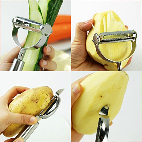 Becko Kitchen tool Stainless Steel Watermelon Slicer/Fruit Corere Server/Melons Cutter Bonus/Julienne Vegetable Peeler Dual Blades Cutter (Silver Vegetable Peeler set)