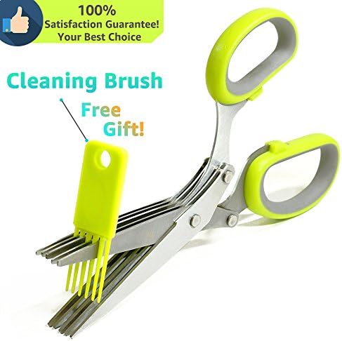 Herb Scissors, GLitzy Multipurpose Culinary Shears with 5 Stainless Steel Blades and Cleaning Brush