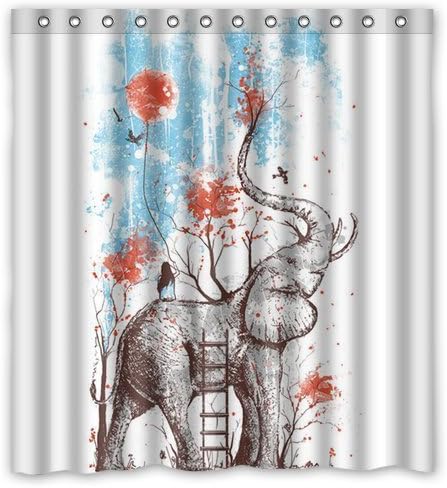 abigai Art Elephant Waterproof Bathroom Fabric Shower Curtain 72" x 72"