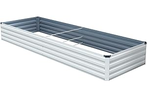 zizin Large Raised Garden Bed Kit 8x2x1FT Outdoor Rustproof Bottomless Metal Planter Box for Vegetables Flower Herb, Beige