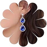 Aneneiceera Vintage Teardrop Sapphire Earrings Silver Blue Crystal Drop Earring Oval Blue Rhinestone Dangle Earring Pear Blue Cz Stud Earrings Jewelry for Women