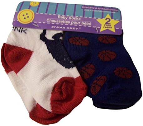 Max Grey Baby Socks ~ Set of 2, 6-12 Months (Slam Dunk, Basketballs on Navy)