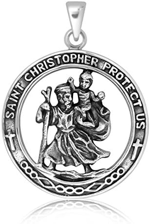 WithLoveSilver Sterling Silver 925 Round Oxidize Saint Christopher Medal Pendant