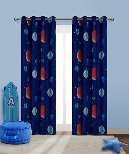 Anjee Kids Room Star Planets Curtains (2 Panels), Thermal Insulated Blackout Curtains with Star Prints, Cute Window Drapes for Space Themed Nursery and Bedroom (52 x 84 Inches, Royal Blue)