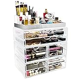 Sorbus Acrylic Cosmetic Makeup and Jewelry Storage Case Display with Silver Trim - Spacious Design - Great for Bathroom, Dresser, Vanity and Countertop (Silver Set 2)