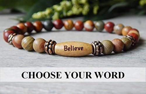 Picasso Jasper Gemstone Beaded Bracelet with Choice of Inspiring Message Earth Tone Boho Style
