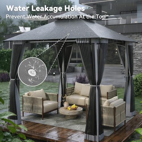 Aoxun 8'x8' Gazebo with Mosquito Netting & Wind-Resistant Double Roof for Patio image 21