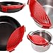 Silicone Snap Strainer with 2 Collapsible Funnels, FineGood Hands-free Clip-on Heat Resistant Colander Pour for Pasta Vegetable Noodles Pot bowl Pan - Red