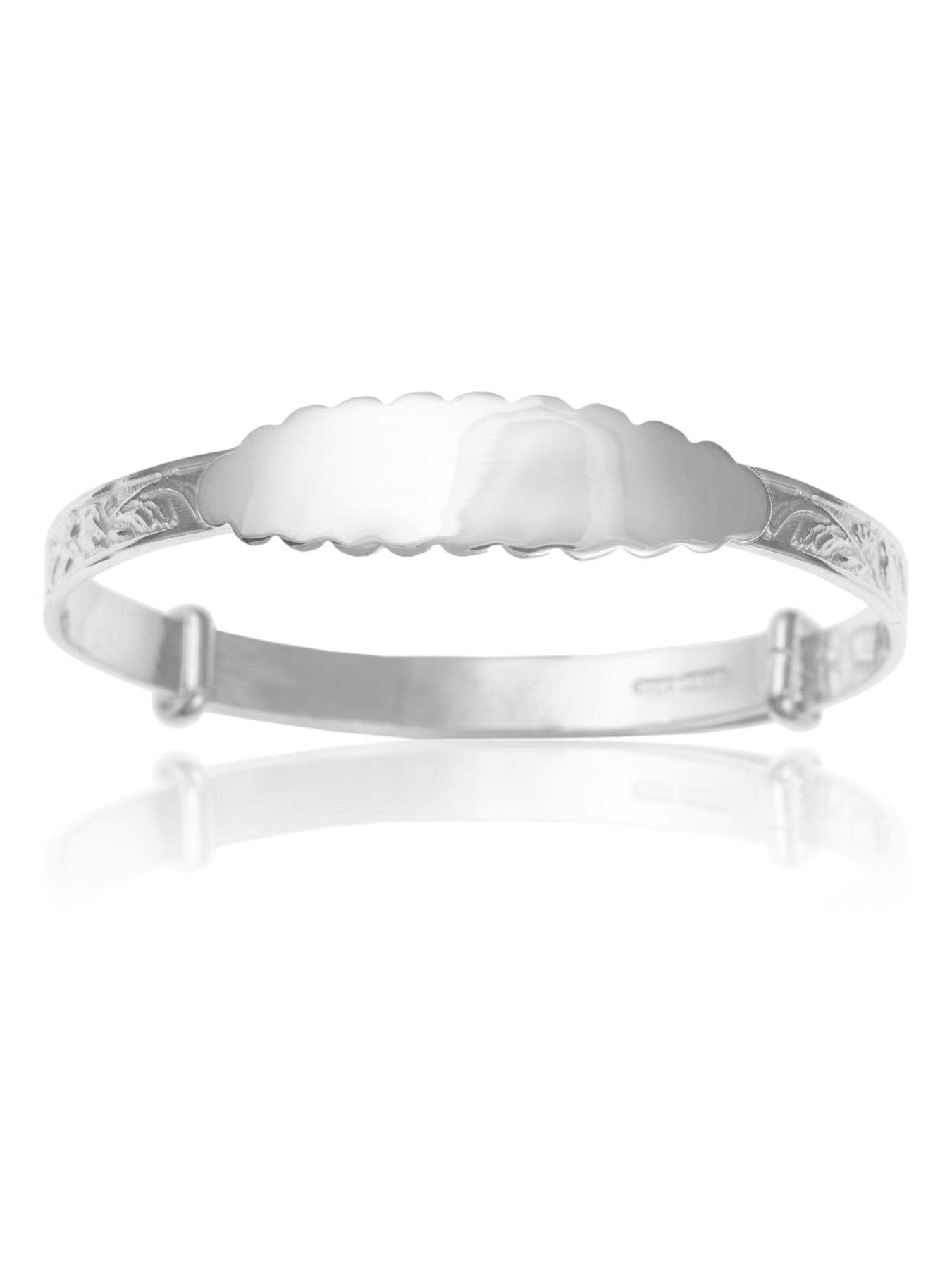 5MM Wide Engraved / Embossed Scalloped Victorian Foliate Pattern Expanding / Expandable / Adjustable ID Bangle Bracelet for Baby/Child/Children/Women - 925 Sterling Silver - Size: WOMEN — image 1