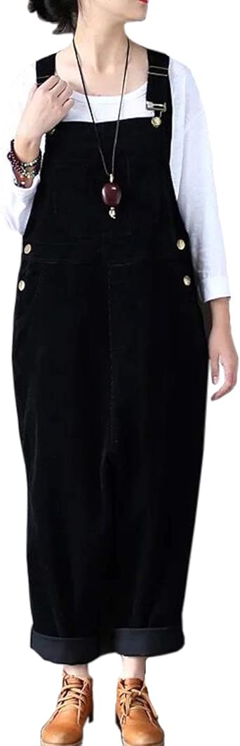 women's black corduroy overalls