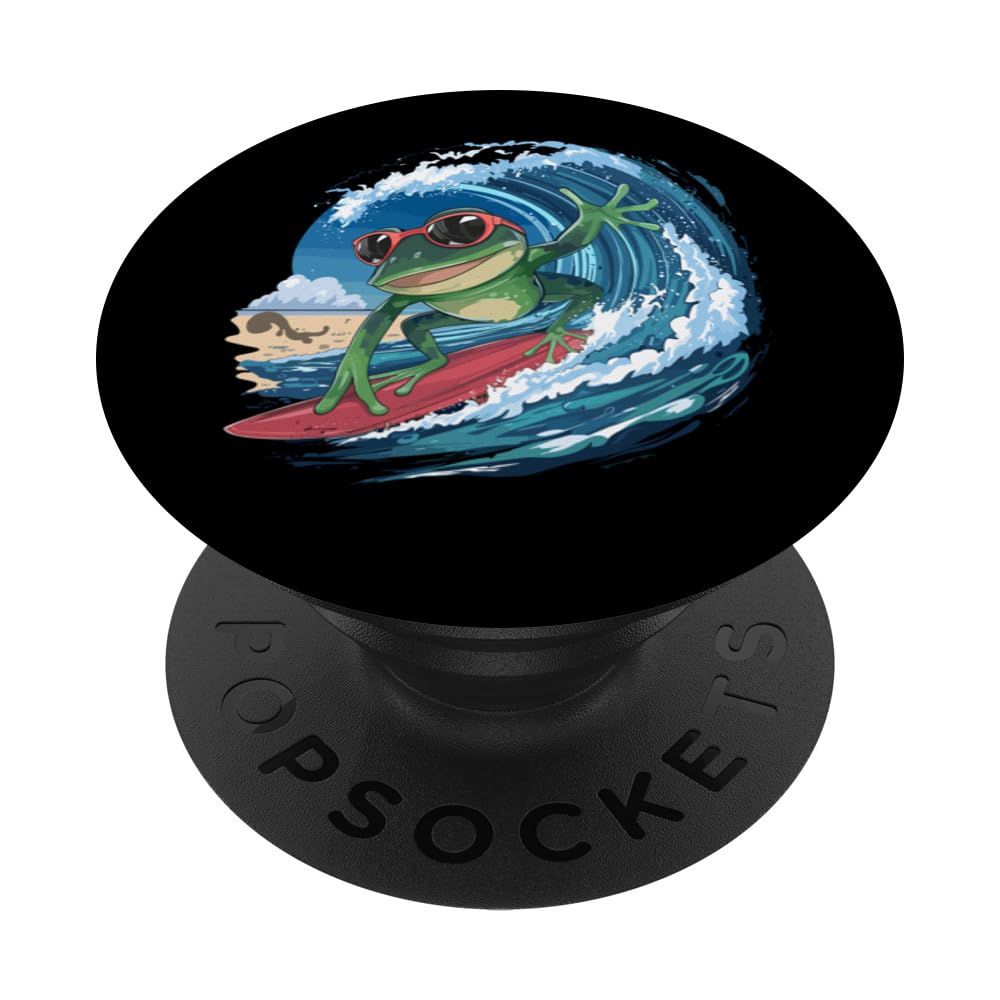 Cool Surfing Frog with Sunglasses and Waves for a Surfer PopSockets Swappable PopGrip