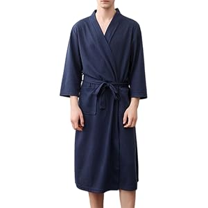 Pbawab Mens Waffle Robe Spa Kimono Bathrobe Lightweight Shower Robe | Mens Robes Lightweight Waffle Knit Kimono Bathrobe 3/4