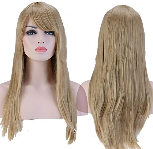 Harnod(TM) Women Girl's Charming Thick Full Wigs 23" Long Straight Ash Blonde Oblique Bangs Synthetic Hair Wig High Hat Resistant