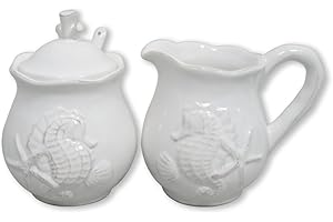 BLUESKY Blue Sky Ceramic, White Seahorse Sugar & Creamer Set (695727W)