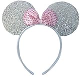 Silver Glittery Sparkly Minnie Mouse Ears Fancy Dress Headband by DangerousFX