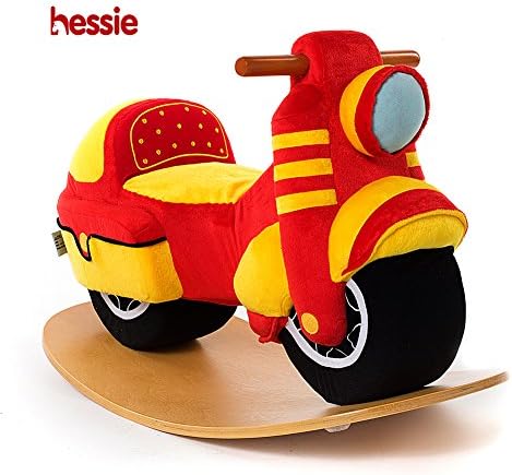 Hessie Modern Plush Rocking Horse with Soft Cute Stuffed Animal, Indoor Ride On Toys Rockers for Toddlers Kids Little Boys &amp; Girls (6-36 Months) - Padded Red Motor / Motorcycle