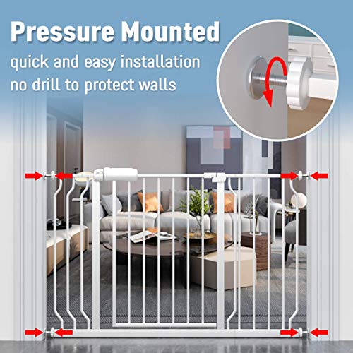 ALLAIBB Extra Wide Pressure Mount Baby Gate Auto Close White Metal