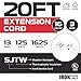 Iron Forge Cable Weatherproof 20 Ft Outdoor Extension Cord - 16/3 SJTW Heavy Duty White Extension Cord 3 Prong - 13 Amp Exterior Power Cable