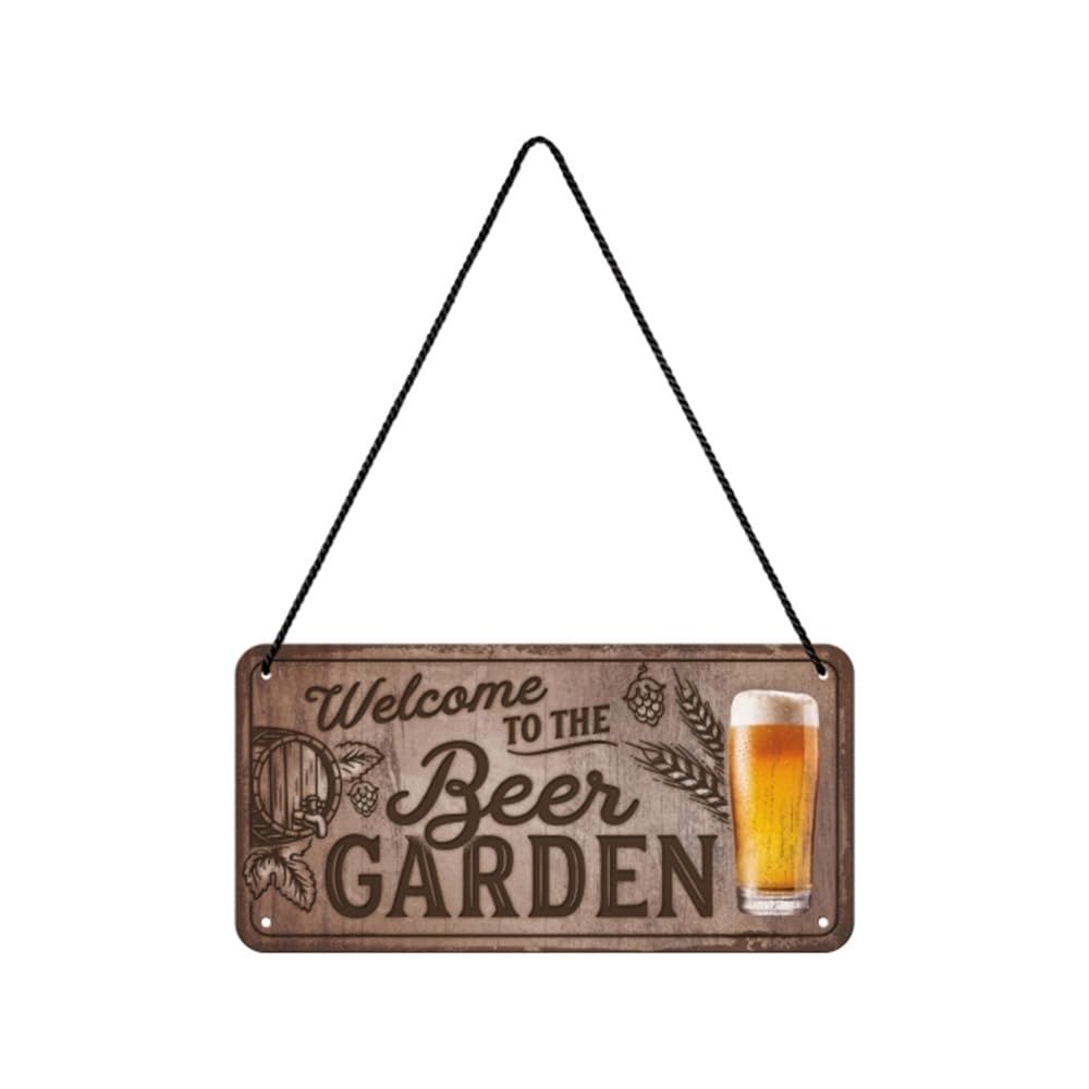 Nostalgic-Art Retro Welcome to The Beer Garden Hanging Sign - Gift Idea for Beer Fans Metal Vintage Design for Decoration 10 x 20 cm