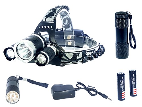 CREE LED Headlamp Bundle: Super Bright Premium Adjustable Headlight, Rechargeable Batteries, &amp; Wall Charger. FREE 9 LED Flashlight In Bundle. Perfect For Outdoor Activities And Skilled Tradesman.