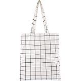 Hooshing Canvas Tote Bag Cute Plaid Reusable 100% Cotton with Zipper and Inside Pocket for Shopping School Travel