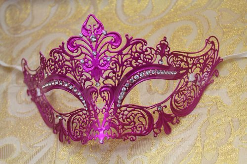 Venetian Laser Cut Vibrant Pink Swan Crown Impression Masquerade Mask - Decorated With Gem Crystals