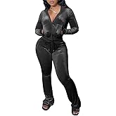 Yeshire Womens 2 Piece Outfits Velvet Sweatsuits Zip-up Hoodie Jacket Casual Jogging Set Tracksuit Set with Pockets