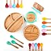 Avanchy Toddler Baby Plates Divided Bamboo, Suction for Babies Kids Toddler Food with Silicone Spoon for Feeding, Pink