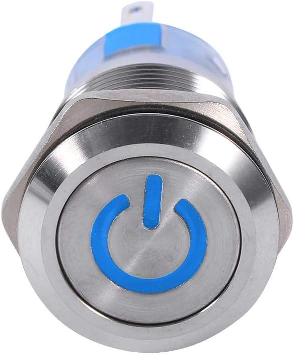 Waterproof Push Button Switch, 12V Car Switch 19mm Blue LED Latching Switch for Automotive Motorcycle - Image 3