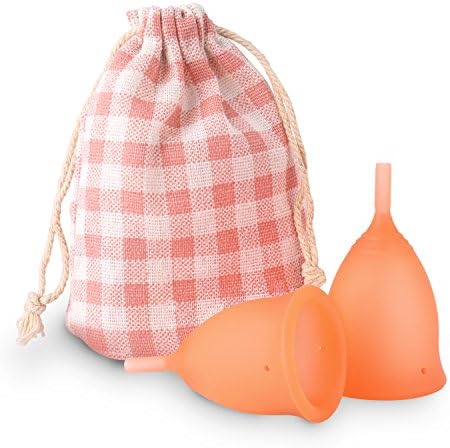 Menstrual Cup, wollz Most Comfortable Feminine Hygiene Period Cup ,Tampon and Pad Alternative ,for Collecting Menstruation Flow and Feminine Hygiene Protection (Large,Pack of 2,Orange)