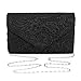 Baglamor Women's Elegant Floral Lace Envelope Clutch Evening Prom Handbag Purse(Black)