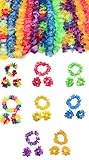 60 Piece Hawaiian Party Leis Includes a Necklace, Headbands and Wristbands,Great For Kids, Adult Party Supplies, Summer Beach Vacation, Theme Party Decorations, Birthday, Wedding, School dances, Hawaiian theme party and many many more | Total of 15 Sets