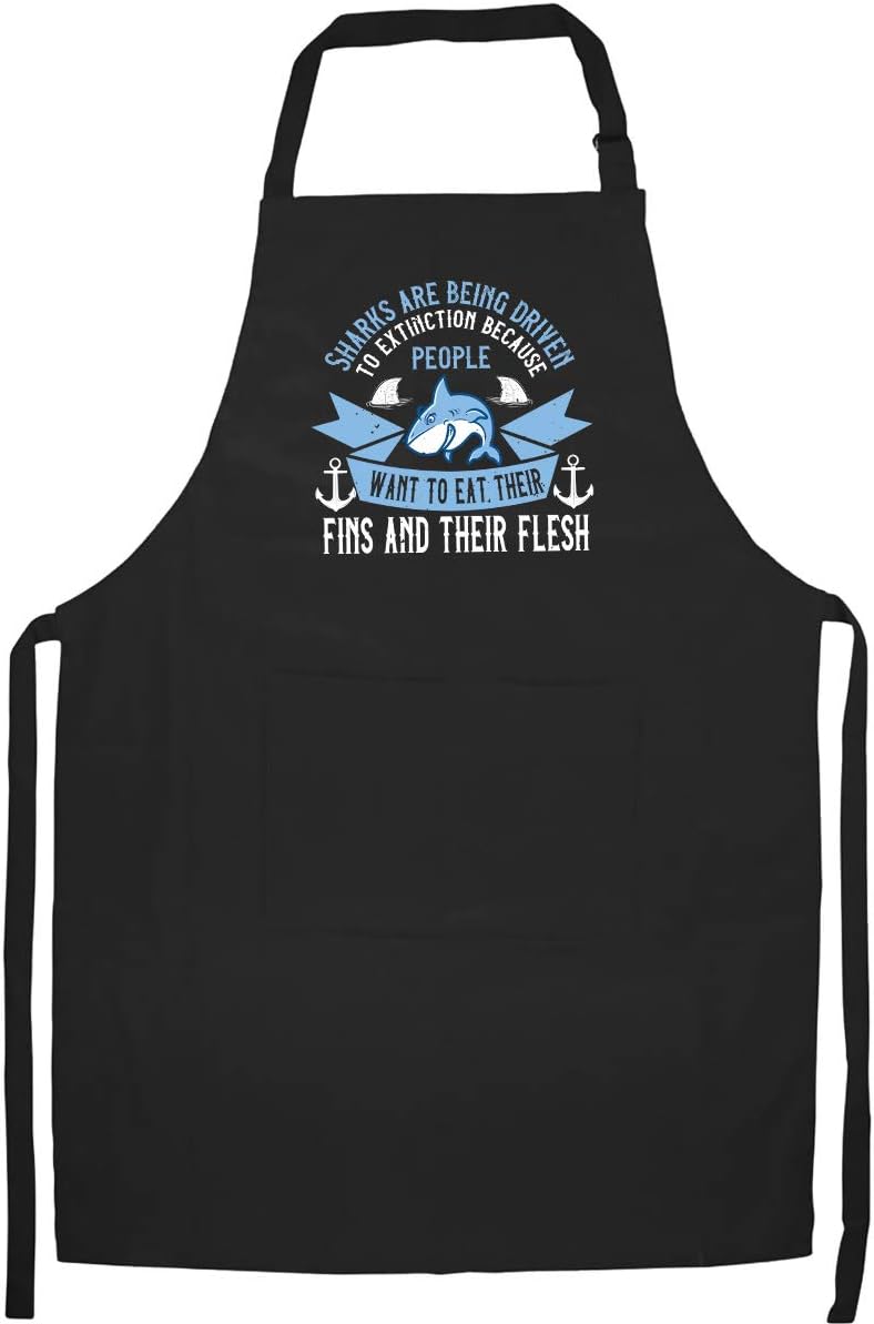 Sharks are Being Driven to Extinction Because People Want to eat Their fins and Their Flesh Kitchen Apron - Best Shark Collection Gift – Black