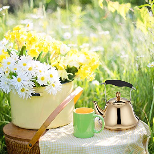 Whistling Tea Kettle with Infuser Stainless Steel Teapot Gold Teakettle for Stovetop Induction Stove Top Fast Boiling Heat Water Cute Tea Pot 2-Liter 2.1-Quart - Thumbnail 5