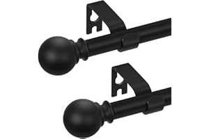 JRZOO 2 Pack Black Curtain Rods 28 to 48 Inches(2.3-4 Feet),5/8 inch Splicing Drapery Rods,Small Curtain Rods Set,Size: 18''-45'',Matte Black
