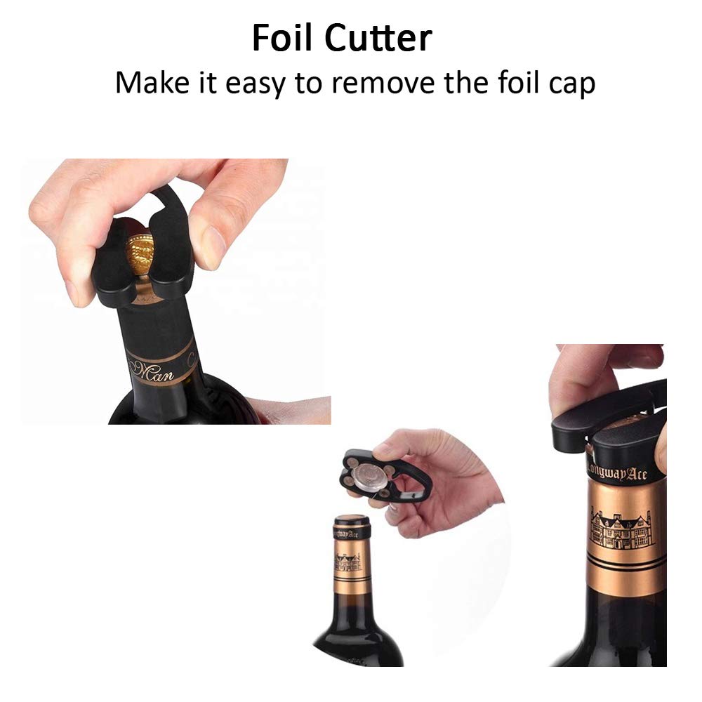 VNSG Deluxe Wine Set⎮Wine Accessories⎮Set of 5 pieces (Foil Cutter, Wine Bottle Opener/Corkscrew, Wine Aerator, 2 Bottle Stoppers/Wine Preserver)⎮Wine Gift Set⎮House Warming Presents⎮Wine Opener Set